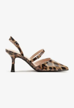 Panterkowe Szpilki Slingback Ozdobione Paskami i Metaliczną Wstawką Villexia