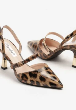 Panterkowe Szpilki Slingback Ozdobione Paskami i Metaliczną Wstawką Villexia