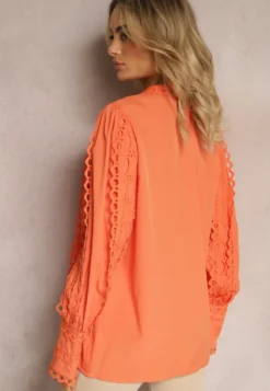 Pomarańczowa Ażurowa Koszula z Elegancką Stójką Manuella