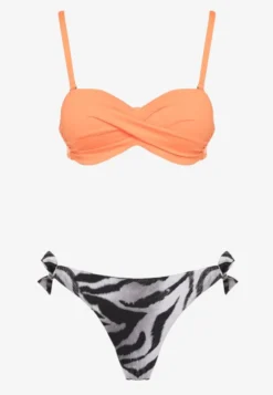 Pomarańczowe Bikini 2 Pary Majtek Typu Figi i Biustonosz Wiązany na Plecach Galanoria