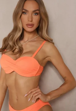 Pomarańczowe Bikini 2 Pary Majtek Typu Figi i Biustonosz Wiązany na Plecach Galanoria