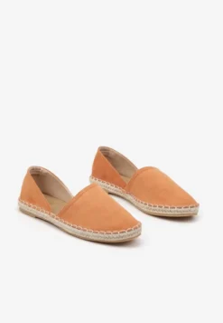 Pomarańczowe Espadryle Ozdobione Wyciętą Cholewką i Plecionką Wommea