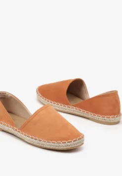 Pomarańczowe Espadryle Ozdobione Wyciętą Cholewką i Plecionką Wommea
