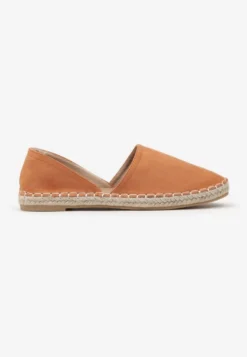 Pomarańczowe Espadryle Ozdobione Wyciętą Cholewką i Plecionką Wommea