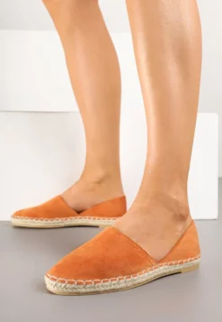 Pomarańczowe Espadryle Ozdobione Wyciętą Cholewką i Plecionką Wommea