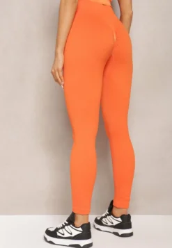 Pomarańczowe Legginsy High Waist Prążkowane Push-Up Sunflowia