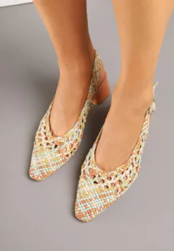 Pomarańczowe Sandały na Słupku Slingback Ozdobione Plecioną Cholewką Linaiana