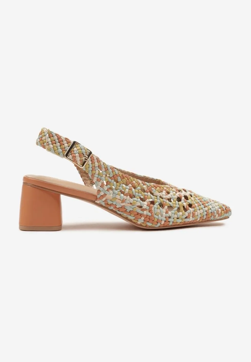 Pomarańczowe Sandały na Słupku Slingback Ozdobione Plecioną Cholewką Linaiana