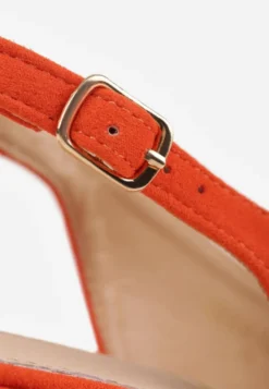 Pomarańczowe Sandały Vices na Słupku Slingback ze Skórzaną Wkładką i Cyrkoniami Nimirune