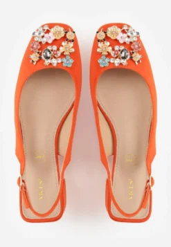Pomarańczowe Sandały Vices na Słupku Slingback ze Skórzaną Wkładką i Cyrkoniami Nimirune