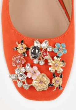 Pomarańczowe Sandały Vices na Słupku Slingback ze Skórzaną Wkładką i Cyrkoniami Nimirune