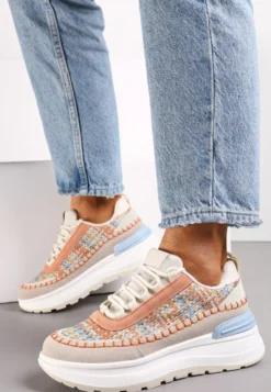 Pomarańczowe Sneakersy na Platformie Buffona