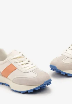 Pomarańczowe Sneakersy ze Skóry Naturalnej Ozdobione Wstawkami z Imitacji Zamszu Xanthipe