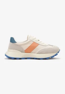 Pomarańczowe Sneakersy ze Skóry Naturalnej Ozdobione Wstawkami z Imitacji Zamszu Xanthipe