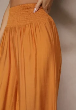 Pomarańczowe Spodnie z Wiskozą o Szerokim Kroju High Waist Orrana