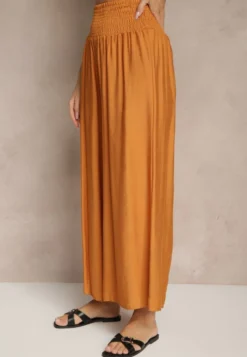 Pomarańczowe Spodnie z Wiskozą o Szerokim Kroju High Waist Orrana