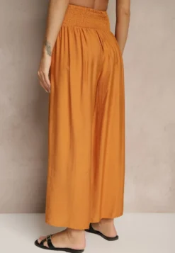 Pomarańczowe Spodnie z Wiskozą o Szerokim Kroju High Waist Orrana
