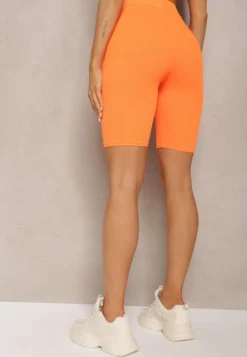 Pomarańczowe Sportowe Szorty Kolarki Prążkowane High Waist Steiama