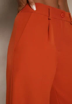 Pomarańczowe Szerokie Spodnie High Waist z Gumką w Pasie Eternel