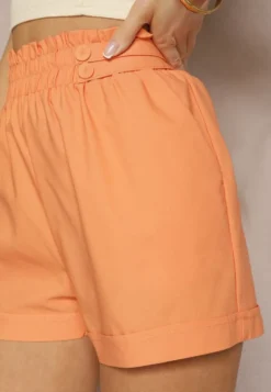 Pomarańczowe Szorty High Waist z Gumką w Pasie Kerpia