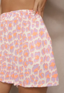 Pomarańczowe Szorty High Waist z Bawełny w Zwierzęcy Print Felarisa