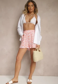 Pomarańczowe Szorty High Waist z Bawełny w Zwierzęcy Print Felarisa