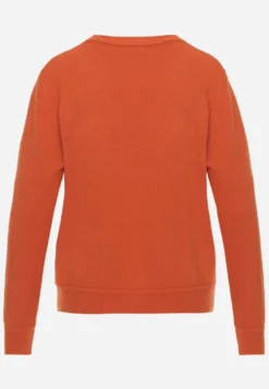Pomarańczowy Casualowy Sweter o Klasycznym Fasonie z Okrągłym Dekoltem Pilare