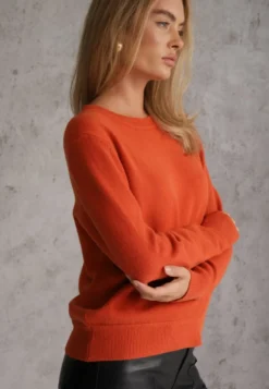 Pomarańczowy Casualowy Sweter o Klasycznym Fasonie z Okrągłym Dekoltem Pilare