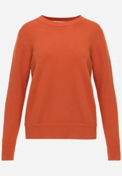Pomarańczowy Casualowy Sweter o Klasycznym Fasonie z Okrągłym Dekoltem Pilare