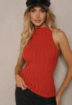 Pomarańczowy Top z Golfem i Wiskozą z Prążkowanego Materiału Lilithea