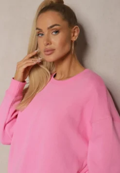 Różowa Bluza z Bawełną Ozdobiona Asymetrycznym Zapięciem na Napy Malabria