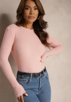 Różowa Bluzka Longsleeve w Cienkie Prążki Terilissa