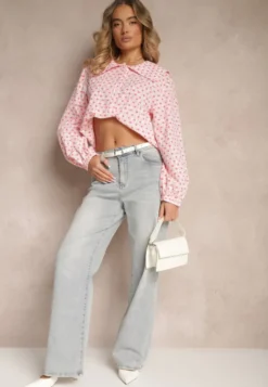 Różowa Koszula Retro z Bawełny i Wiskozy Ozdobiona Wzorem w Serca Tilzema