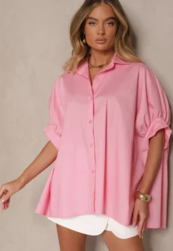 Różowa Koszula z Bawełny Oversize Zienessa