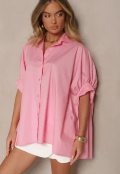 Różowa Koszula z Bawełny Oversize Zienessa