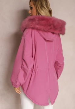 Różowa Kurtka Parka Oversize z Futerkiem Horelle