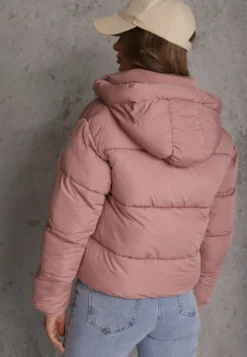 Różowa Kurtka Pikowana Puffer z Kapturem Mivvia