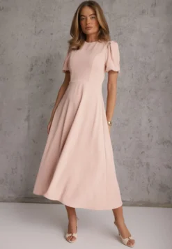 Różowa Rozkloszowana Sukienka Koktajlowa VICES na Krótki Rękaw Nessesha