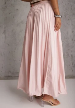 Różowa Spódnica High Waist Zdobiona Drobnym Plisowaniem Aniope