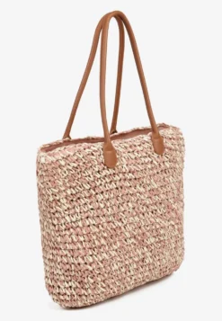 Różowa Torebka z Plecionki w Stylu Shopper z Napisem Galinesa