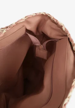Różowa Torebka z Plecionki w Stylu Shopper z Napisem Galinesa