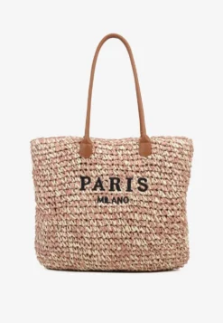 Różowa Torebka z Plecionki w Stylu Shopper z Napisem Galinesa