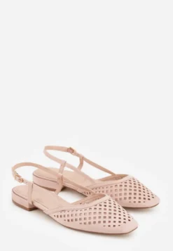 Różowe Baleriny Slingback z Kwadratowym Noskiem i Ażurową Cholewką Jurria