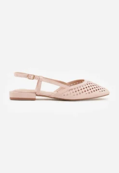 Różowe Baleriny Slingback z Kwadratowym Noskiem i Ażurową Cholewką Jurria