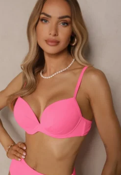 Różowe Basicowe Bikini Biustonosz i Majtki Figi Natonea