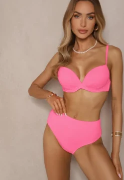 Różowe Basicowe Bikini Biustonosz i Majtki Figi Natonea