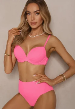 Różowe Basicowe Bikini Biustonosz i Majtki Figi Natonea
