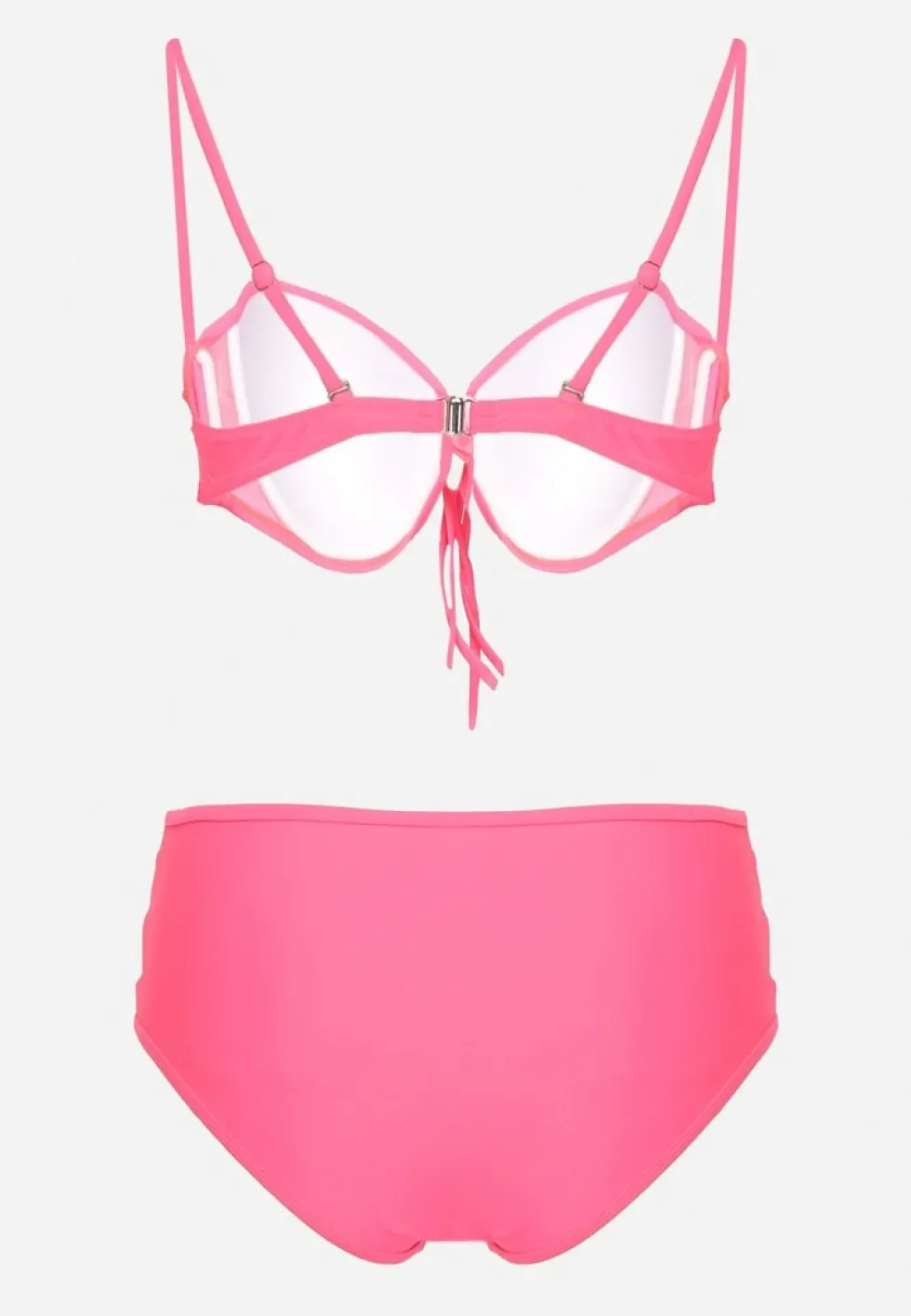 Różowe Bikini Biustonosz i Majtki Figi High Waist z Siateczkowymi Zdobieniami Kinovia