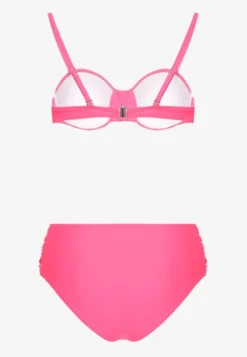 Różowe Bikini Figi i Usztywniany Biustonosz z Marszczeniem Vintelle