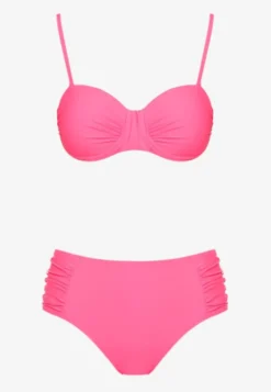 Różowe Bikini Figi i Usztywniany Biustonosz z Marszczeniem Vintelle